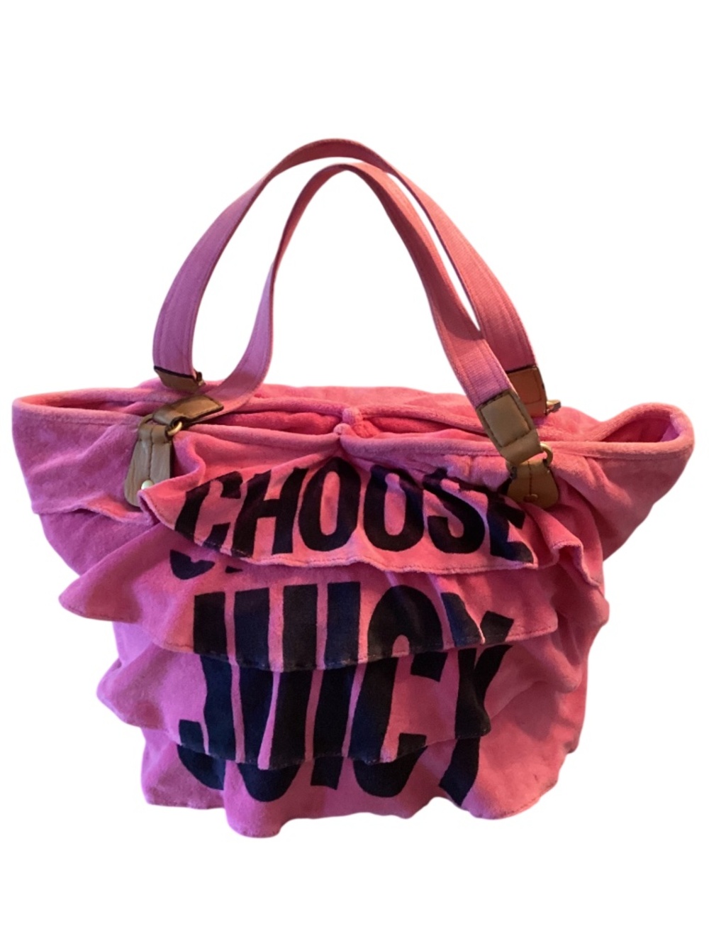 Y2K Juicy Couture Terry Cloth Pink Ruffle Tote Bag